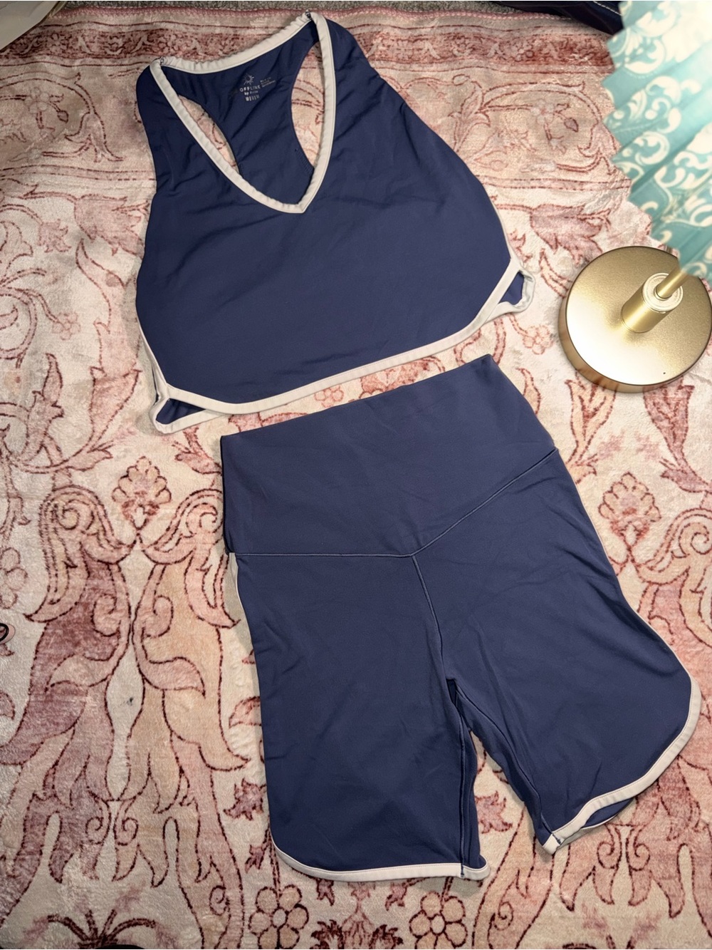 Aerie Women's Navy Athletic Crop Top & High-Waist Bike Shorts Set